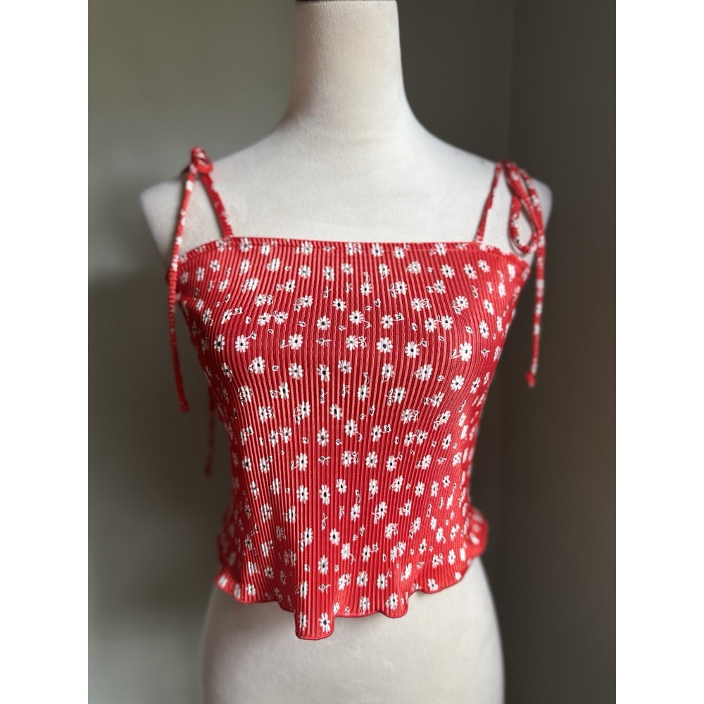 Miss Selfridge 4 Boho Cottage Core Y2K Whimsi Red White Fall‎ Floral Crop Top